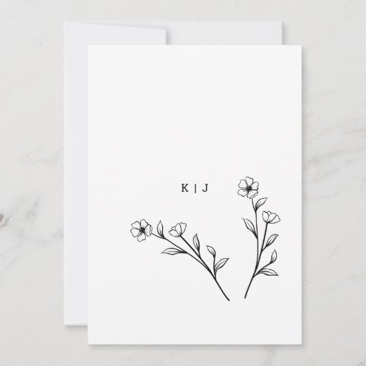 Zwart-wit Wildflower bruiloft uitnodiging (Achterkant)