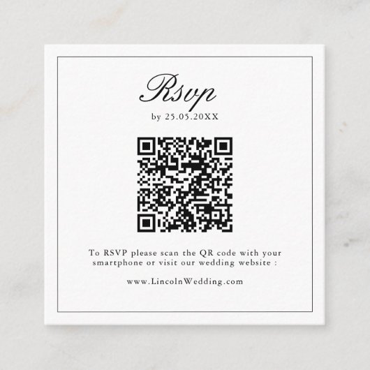 Zwart Wit Wildflower Crest Wedding QR Code RSVP Informatiekaartje (Voorkant)