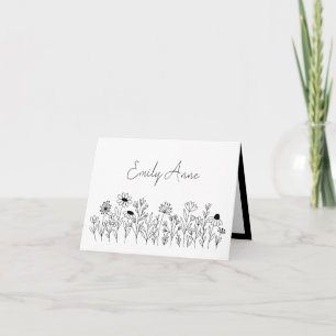 Zwart-wit Wildflower Lijn Tekening Bloemen Kaart