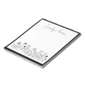 Zwart-wit Wildflower Lijn Tekening Bloemen Notitieblok (Linkerzijde)