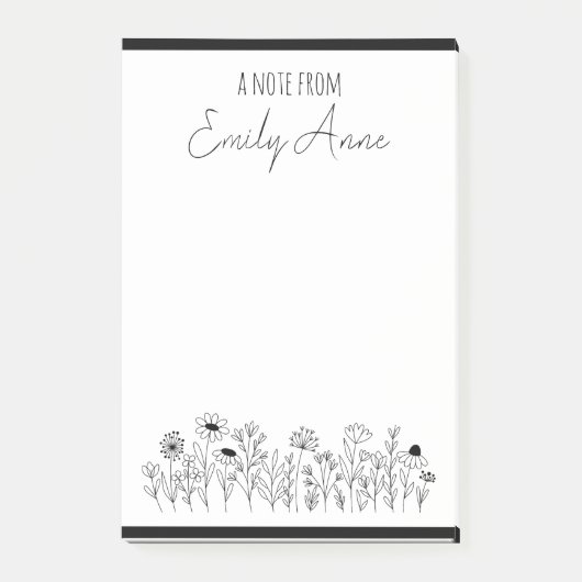 Zwart-wit Wildflower Lijn Tekening Bloemen Post-it® Notes (Voorkant)