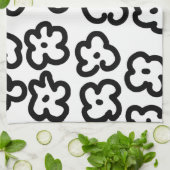 Zwart-wit Wildflower Modern Trendy Design Theedoek (Gevouwen)