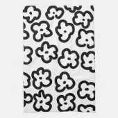 Zwart-wit Wildflower Modern Trendy Design Theedoek (Verticaal)