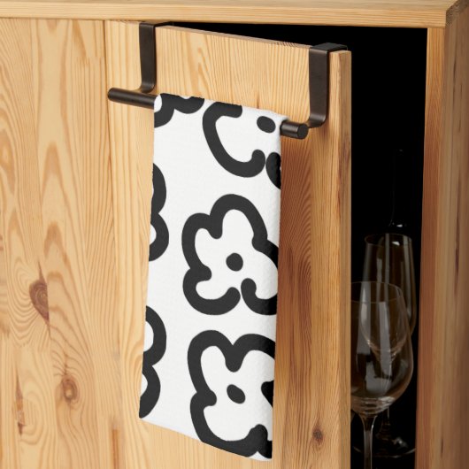 Zwart-wit Wildflower Modern Trendy Design Theedoek (Derde Gevouwen)