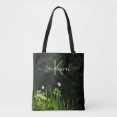 Zwart wit wildflower monogram naam script tote bag (Voorkant)