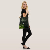 Zwart wit wildflower monogram naam script tote bag (Op model)