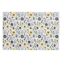 Zwart-wit Wildflower Pattern Kussensloop