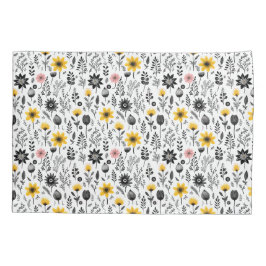 Zwart-wit Wildflower Pattern Kussensloop