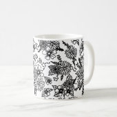 Zwart-wit-wildflowerprintmok Koffiemok (Voorkant rechts)