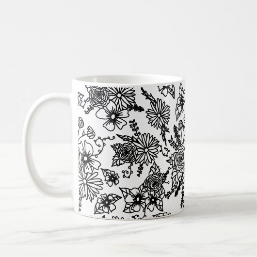 Zwart-wit-wildflowerprintmok Koffiemok (Links)