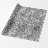 zwart wit William Morris's Corncockle Cadeaupapier (Uitgerold)