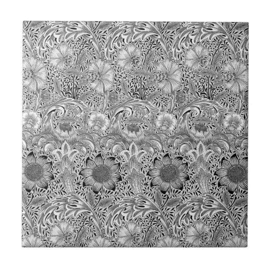  zwart wit William Morris's Corncockle Tegeltje (Voorkant)