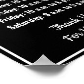Zwart & Wit Winkel Openingstijden Zakelijk Sjabloo Poster (Hoek)