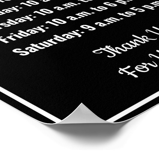 Zwart-wit winkel Openingstijden Zakelijk Sjabloon Poster (Hoek)