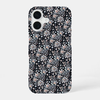 Zwart-wit winter bloem patroon hoesje iPhone 16 hoesje