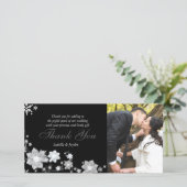 Zwart & Wit Winter Bruiloft Bedankt Foto Kaart (Staand voorkant)