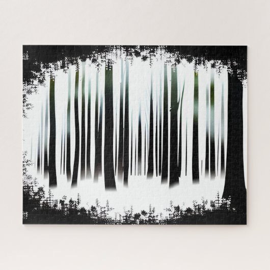 Zwart-wit Winter Silhouetbos Legpuzzel (Horizontaal)