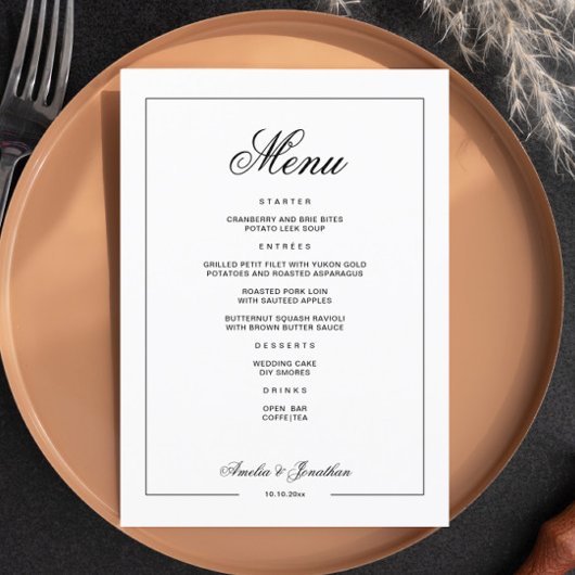 Zwart-wit Winter Wedding Menu