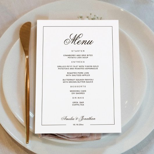 Zwart-wit Winter Wedding Menu