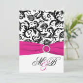 Zwart wit, wit, Damasfuchsia AFGEDRUKT lint Kaart (Staand voorkant)
