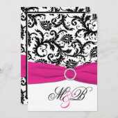 Zwart wit, wit, Damasfuchsia AFGEDRUKT lint Kaart (Voorkant / Achterkant)