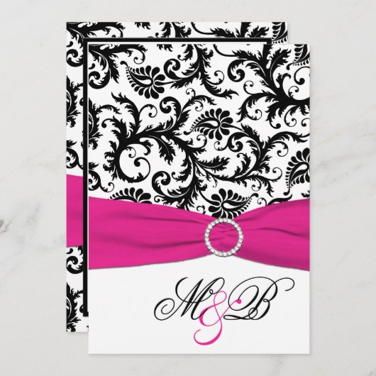 Zwart wit, wit, Damasfuchsia AFGEDRUKT lint Kaart (Voorkant / Achterkant)