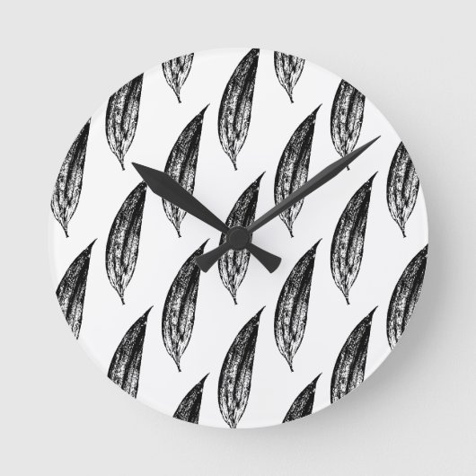 Zwart-wit Witte Leliebladprint Ronde Klok (Voorkant)
