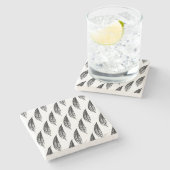 Zwart-wit Witte Leliebladprint Stenen Onderzetter (Zijkant)