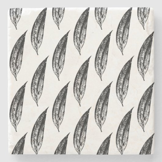 Zwart-wit Witte Leliebladprint Stenen Onderzetter (Voorkant)