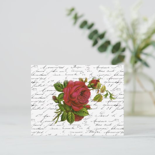  zwart-wit witte Typografie Red Rose Briefkaart (Staand voorkant)
