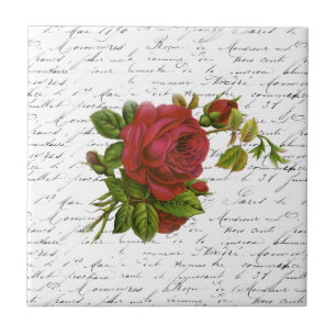  zwart-wit witte Typografie Red Rose Tegeltje
