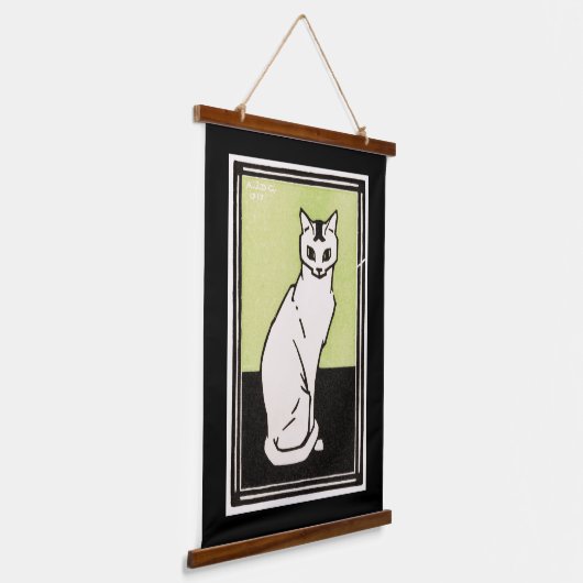  zwart-wit, witte zitendatillustratie hangend wandkleed (Gebogen)