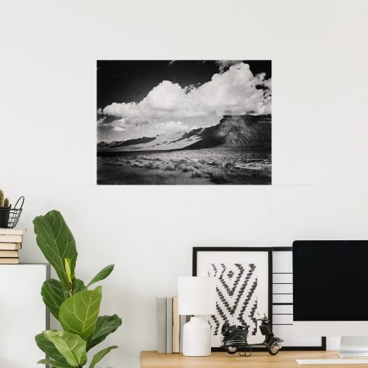 Zwart-wit woestijnlandschapsberg poster (Thuiskantoor)