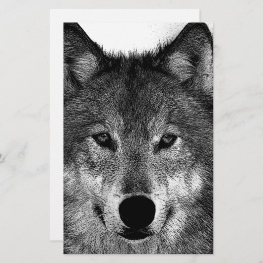 Zwart & Wit Wolf Kunstwerk Briefpapier (Voorkant / Achterkant)