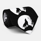Zwart Wit Wolf & Maan Silhouet Stropdas (Opgerold)