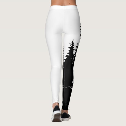 Zwart wit wolf ontwerp leggings (Achterkant)
