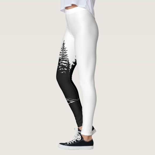 Zwart wit wolf ontwerp leggings (Links)