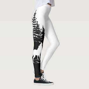 Zwart wit wolf ontwerp leggings