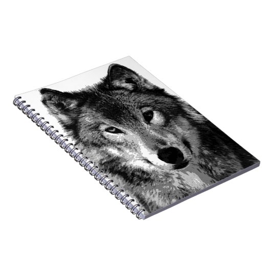 Zwart-wit Wolf Portrait Notitieboek (Rechterzijde)
