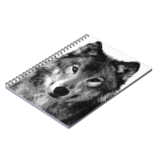 Zwart-wit Wolf Portrait Notitieboek (Linkerzijde)