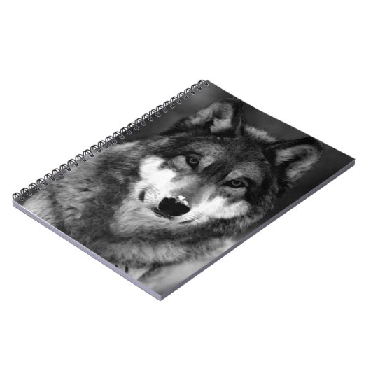 Zwart-wit Wolf Portrait Notitieboek (Linkerzijde)