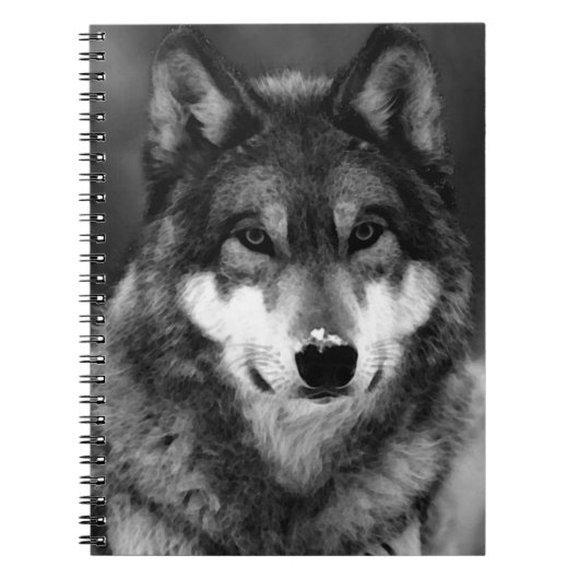 Zwart-wit Wolf Portrait Notitieboek (Voorkant)