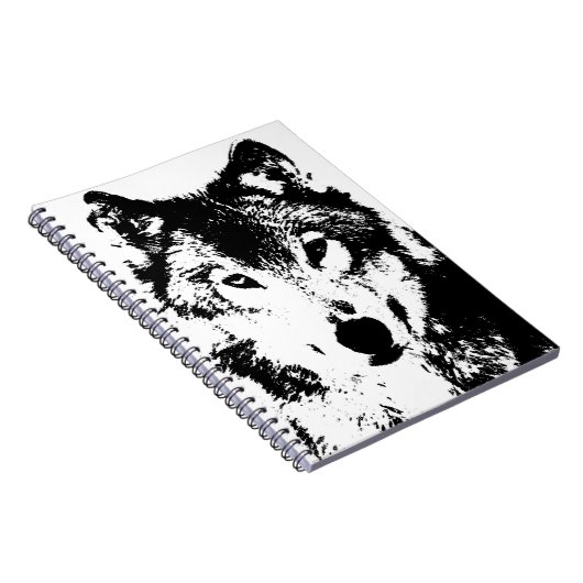Zwart-wit Wolf Portrait Notitieboek (Rechterzijde)
