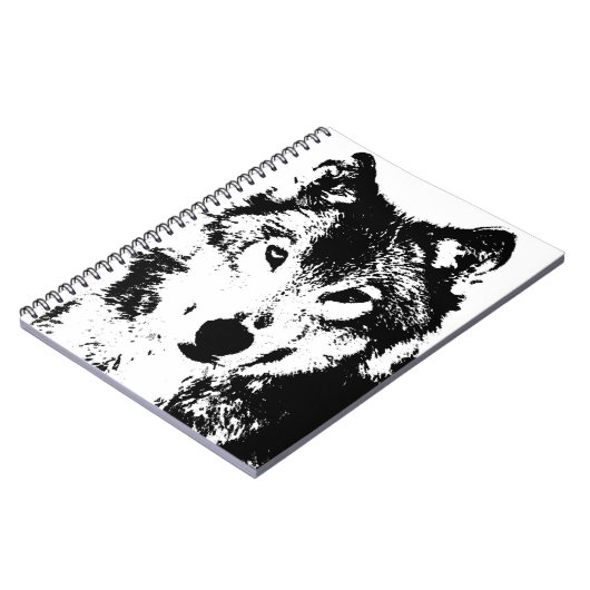 Zwart-wit Wolf Portrait Notitieboek (Linkerzijde)