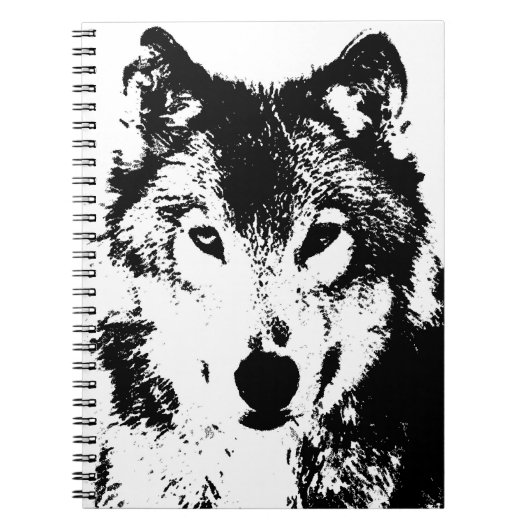 Zwart-wit Wolf Portrait Notitieboek (Voorkant)