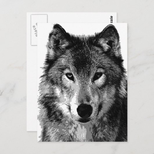 Zwart & Wit Wolf Portret Briefkaart (Voorkant / Achterkant)