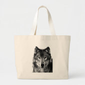 Zwart & Wit Wolf Portret Grote Tote Bag (Voorkant)