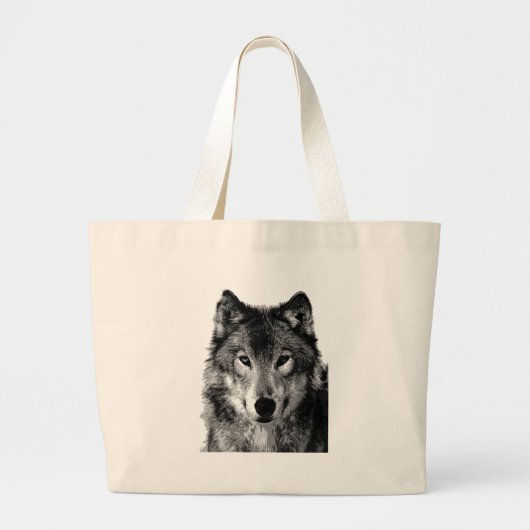 Zwart & Wit Wolf Portret Grote Tote Bag (Voorkant)