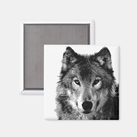 Zwart & Wit Wolf Portret Magneet (Voorkant / Achterkant)