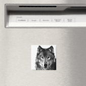 Zwart & Wit Wolf Portret Magneet (Insitu (Vaatwasser))